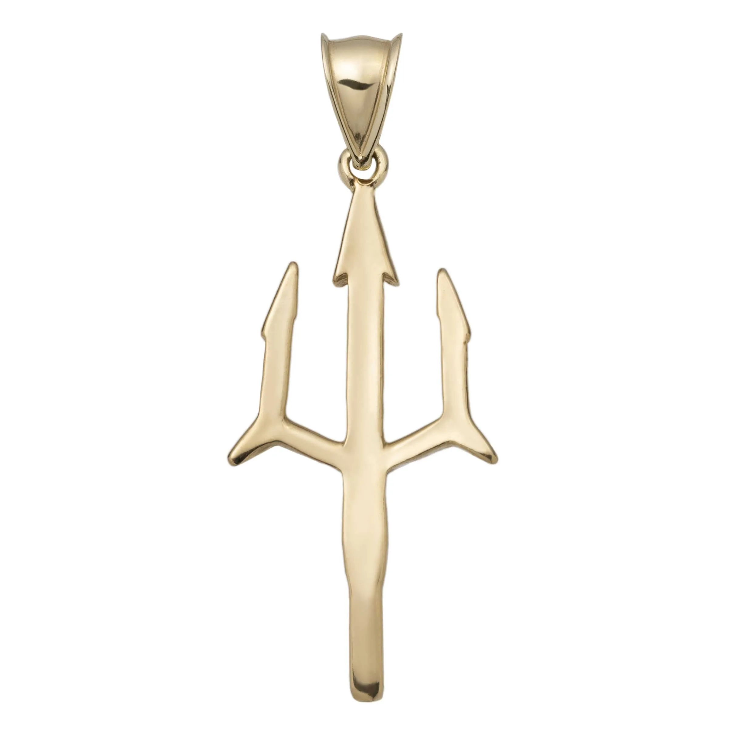 1 3/4" Shiny Trident Pendant 10K Yellow Gold