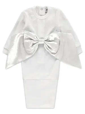 10086-Newborn Receiving Swaddle Bow Bag-White