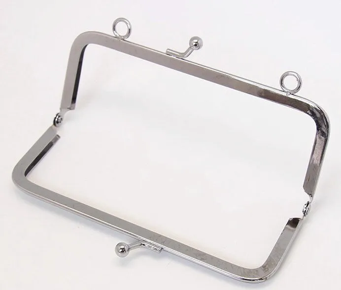 12.5cm (5") Silver Rectangular Purse Frame Bag Hanger Glue-In Style With Two Loops 12.5cm x 5cm