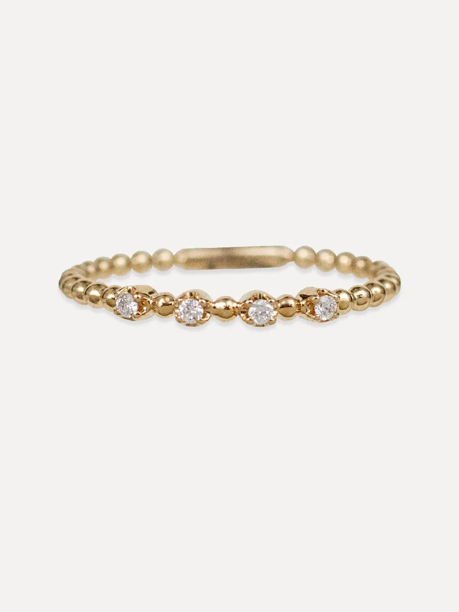 14K Beaded Stacking Band - Diamond