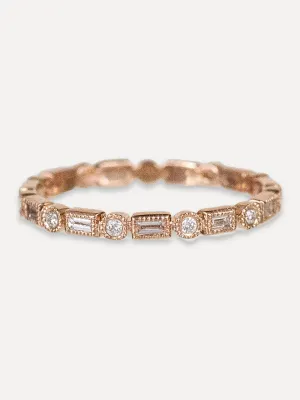 14K Diamond Baguette & Round Milgrain Band