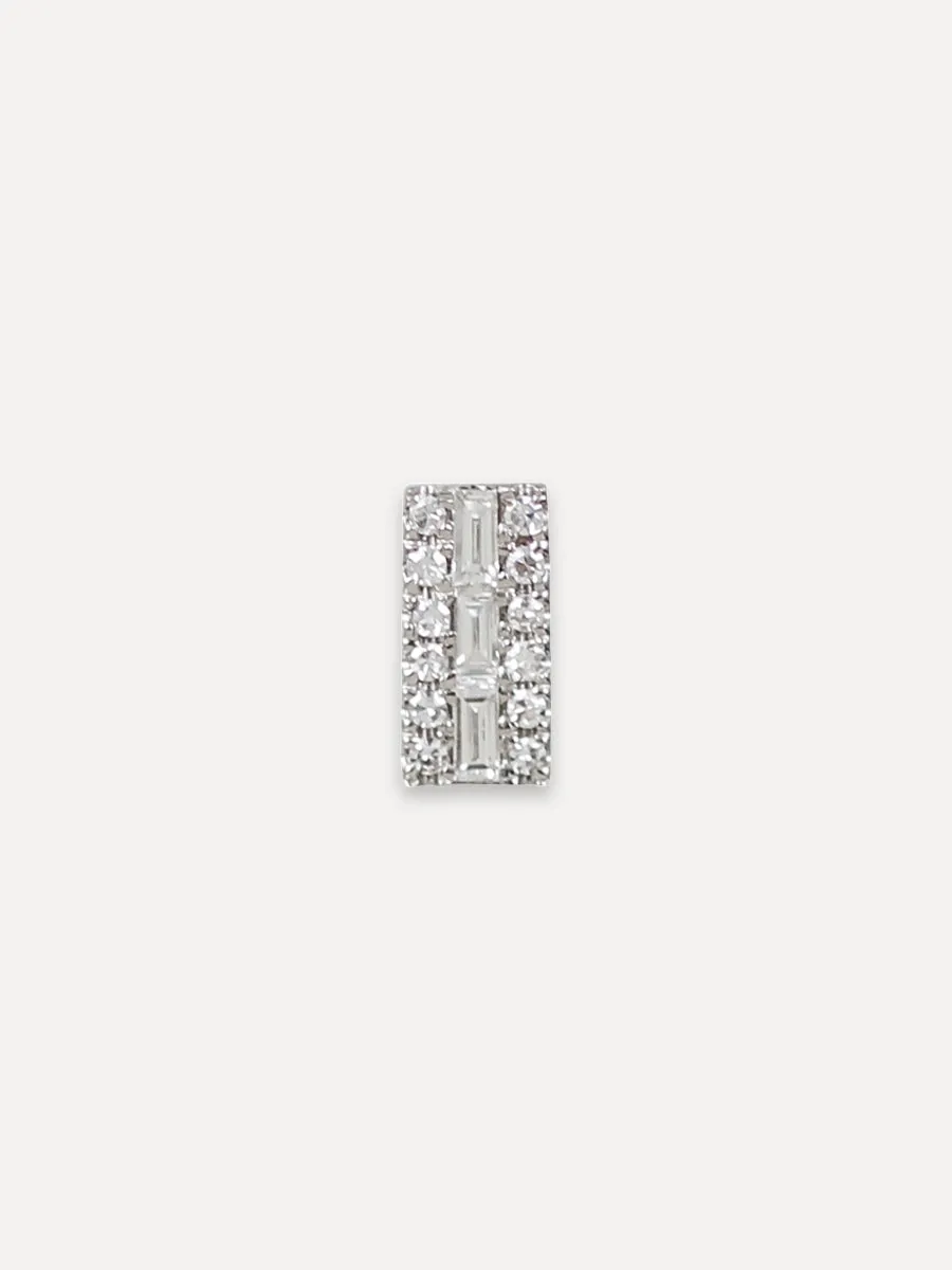 14K Diamond Baguette Bar Stud