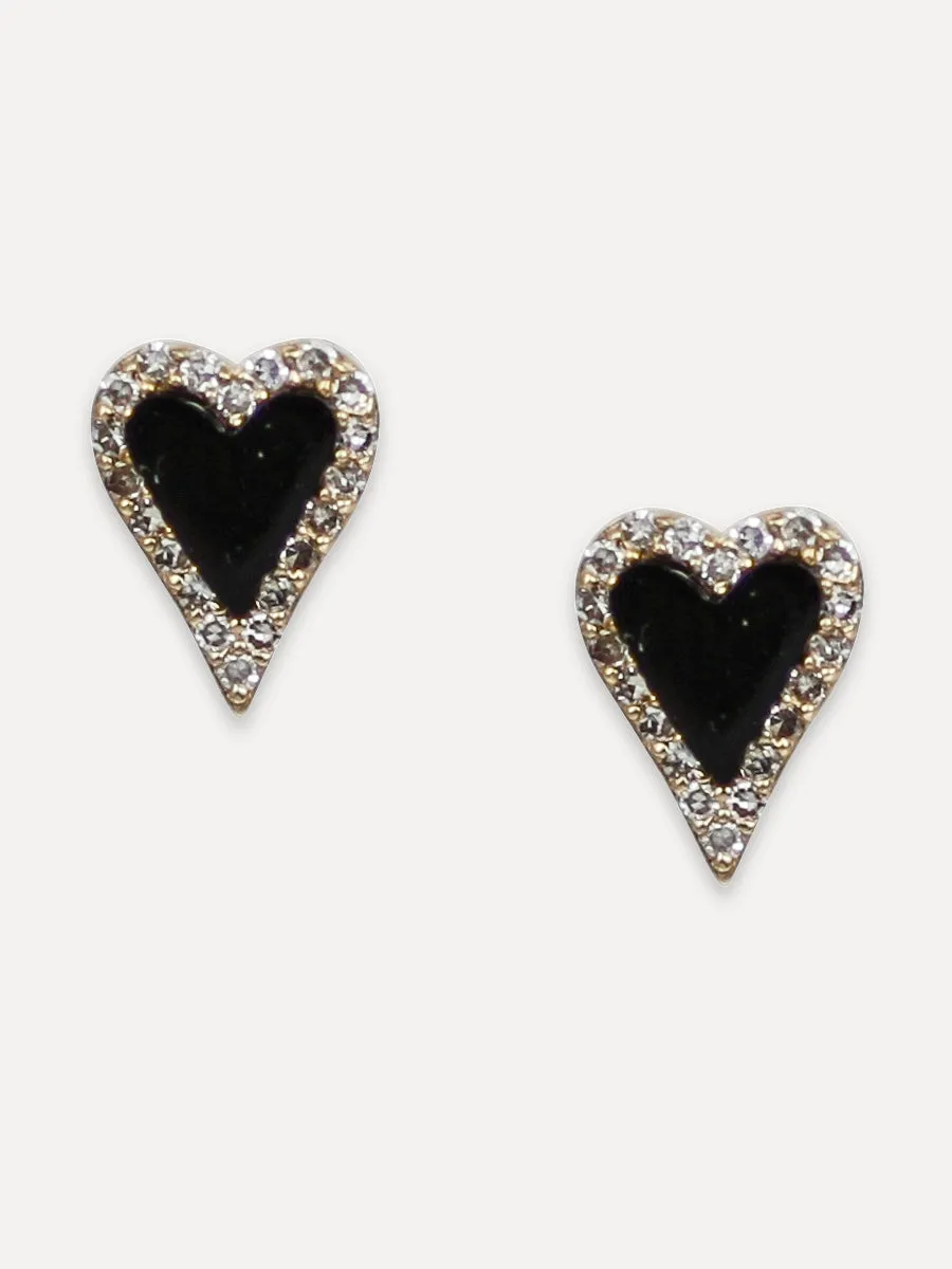 14K Diamond Halo Pointed Heart Studs