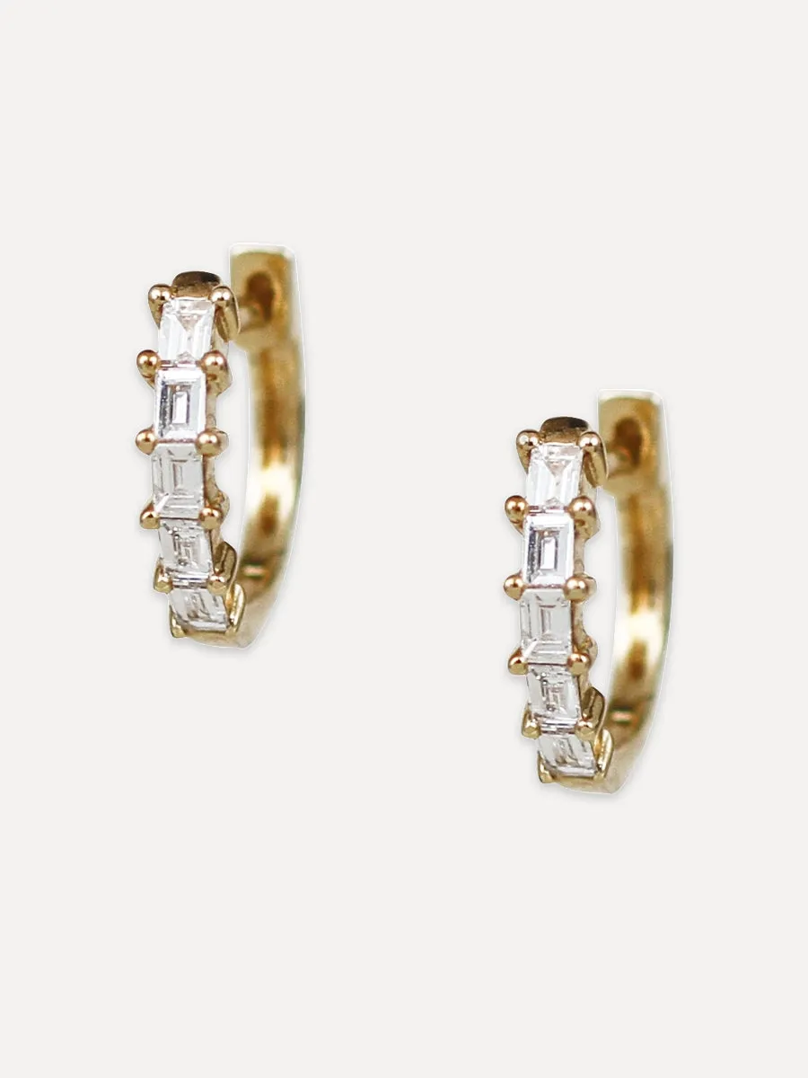 14K Diamond Large Baguette Huggie Hoops