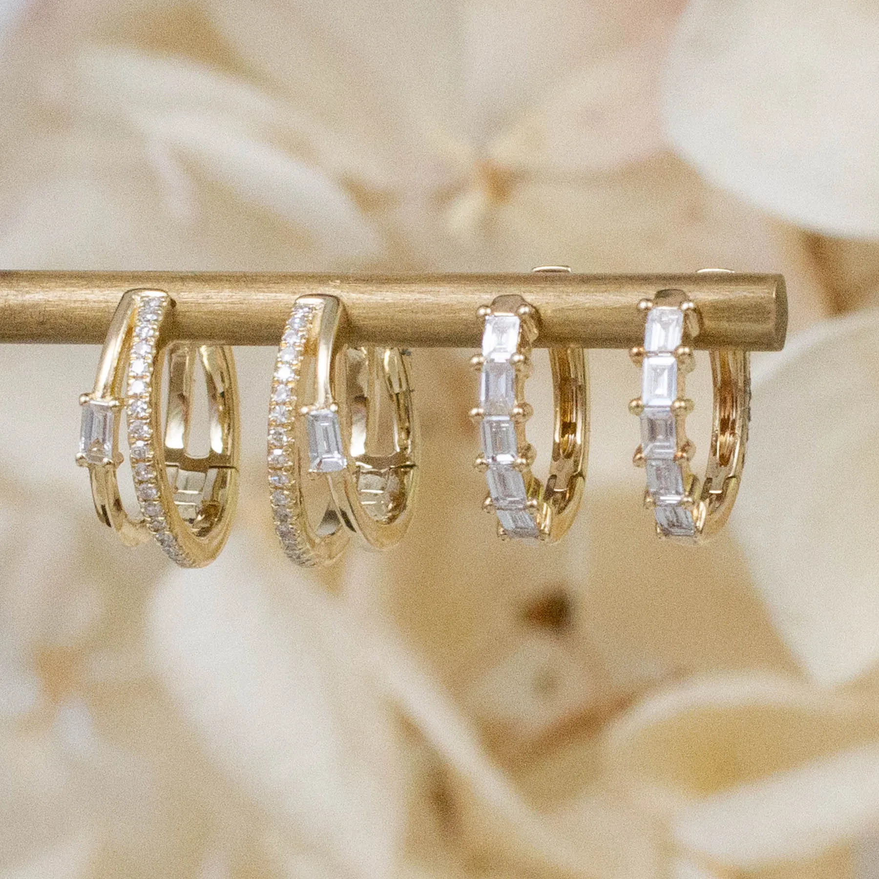 14K Diamond Large Baguette Huggie Hoops