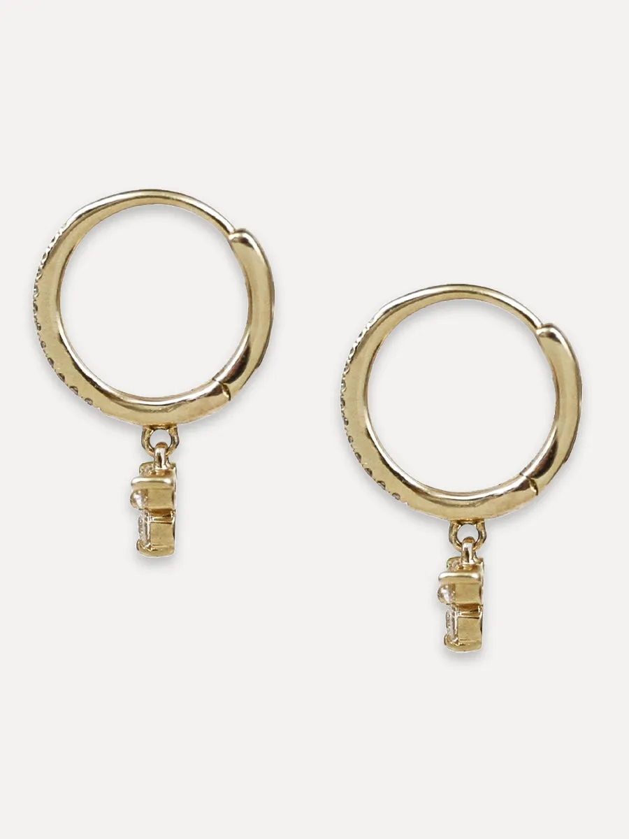 14K Diamond Pavé & Trio Charm Huggie Hoops