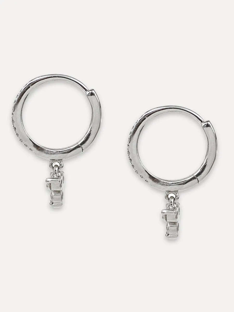 14K Diamond Pavé & Trio Charm Huggie Hoops