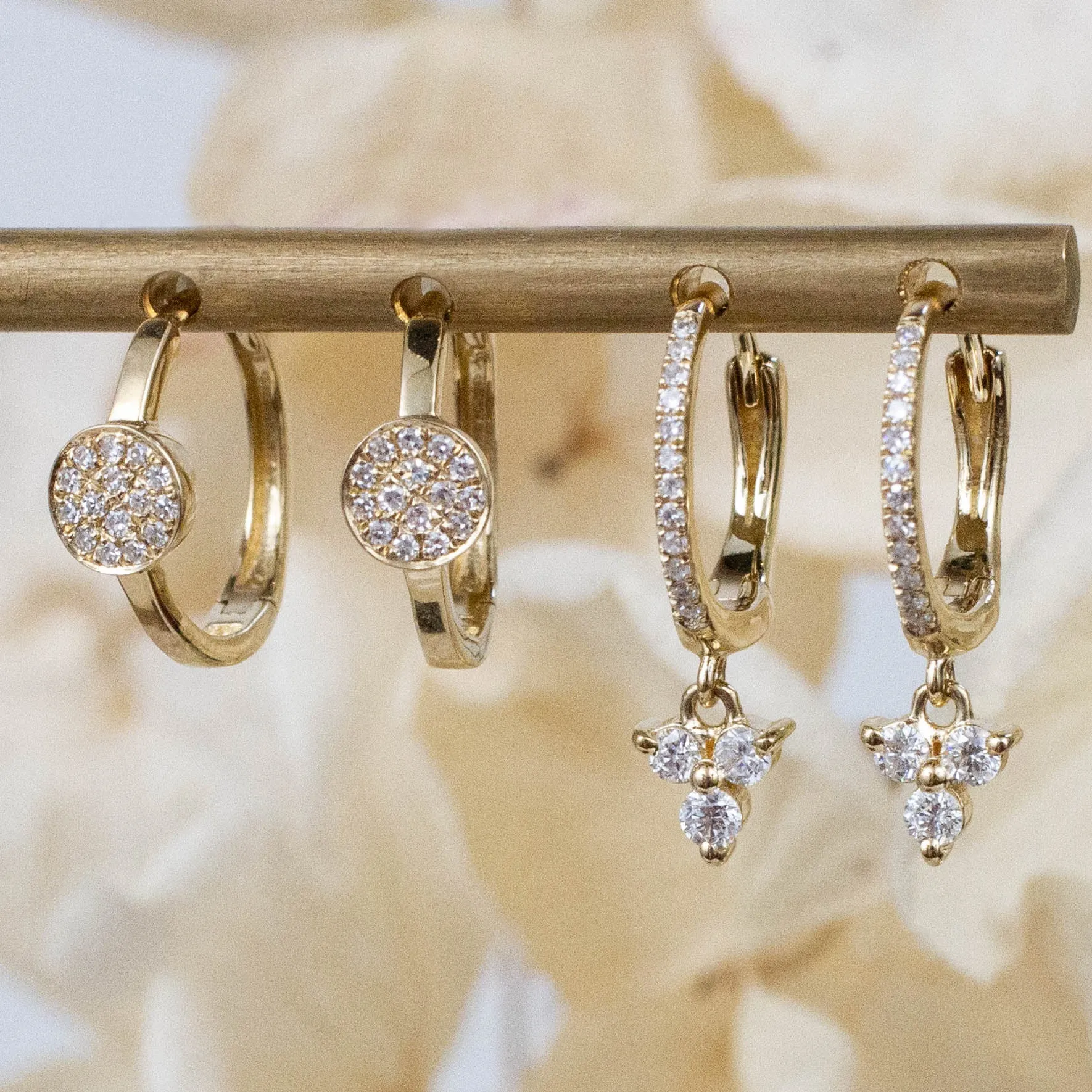 14K Diamond Pavé & Trio Charm Huggie Hoops