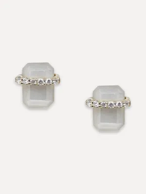 14K Mother Of Pearl Baguette & Diamond Studs