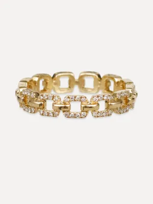 14K Pavé Diamond Anchor Chain Link Ring