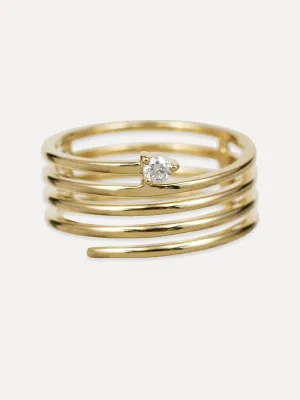 14K Polished Gold Coil Ring - Diamond