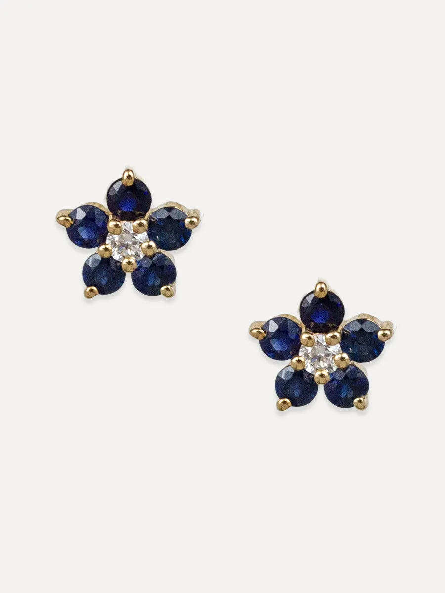 14K Sapphire Flower Stud