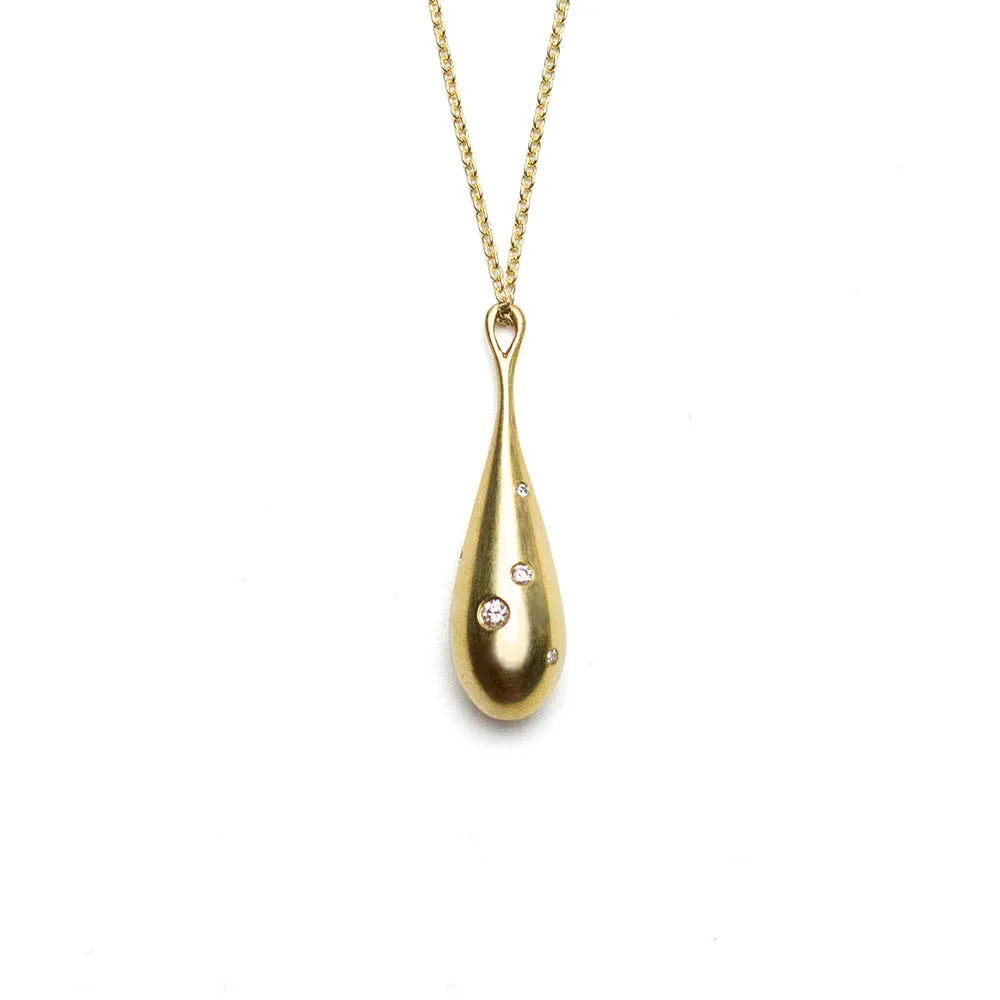 14k Yellow Medium Gold Drop Pendant with Diamonds