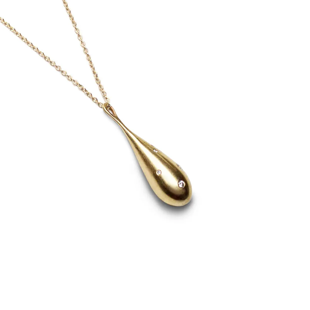 14k Yellow Medium Gold Drop Pendant with Diamonds