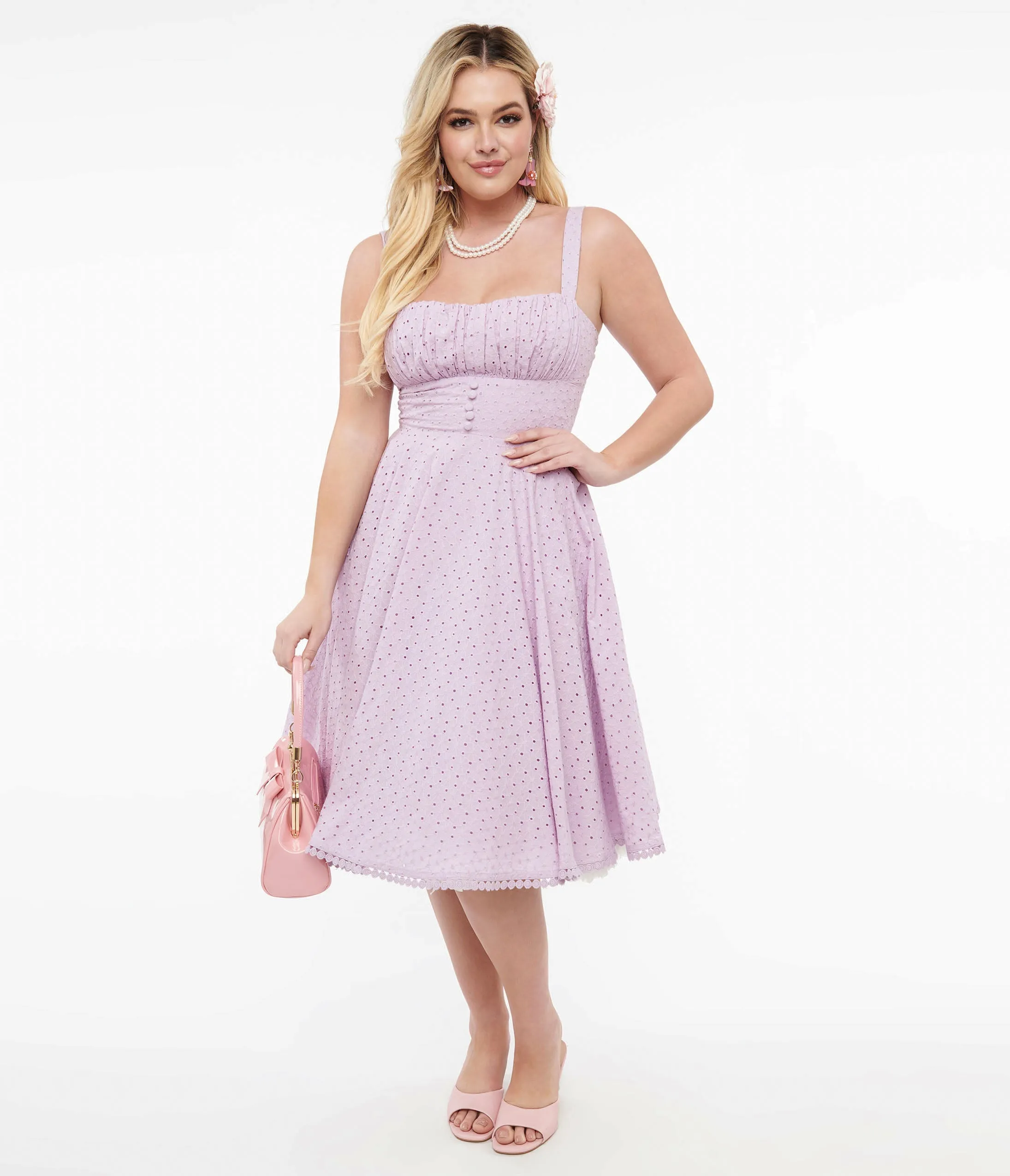 1950s Lavender Cotton Eyelet Valerie Swing Dress