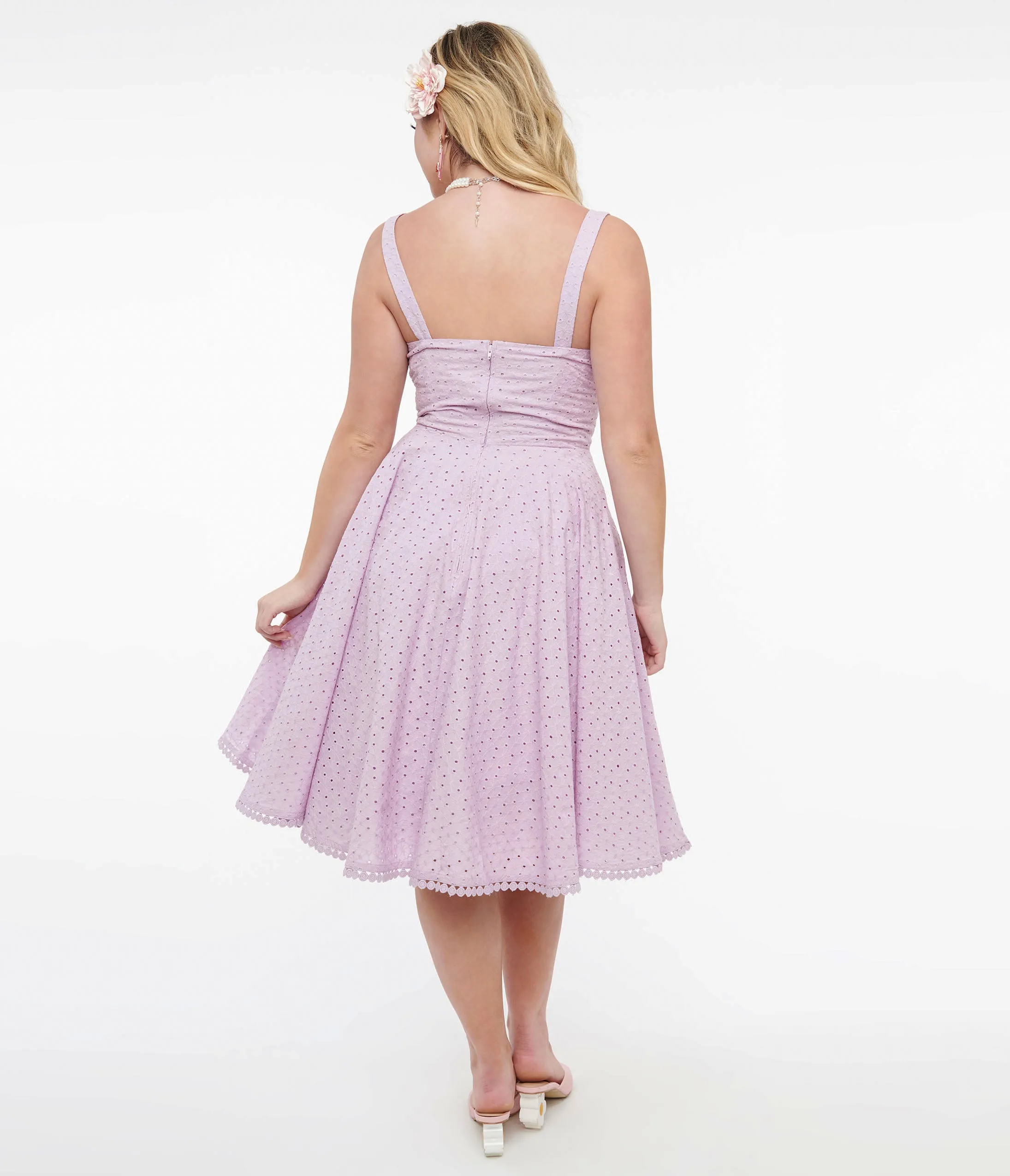 1950s Lavender Cotton Eyelet Valerie Swing Dress