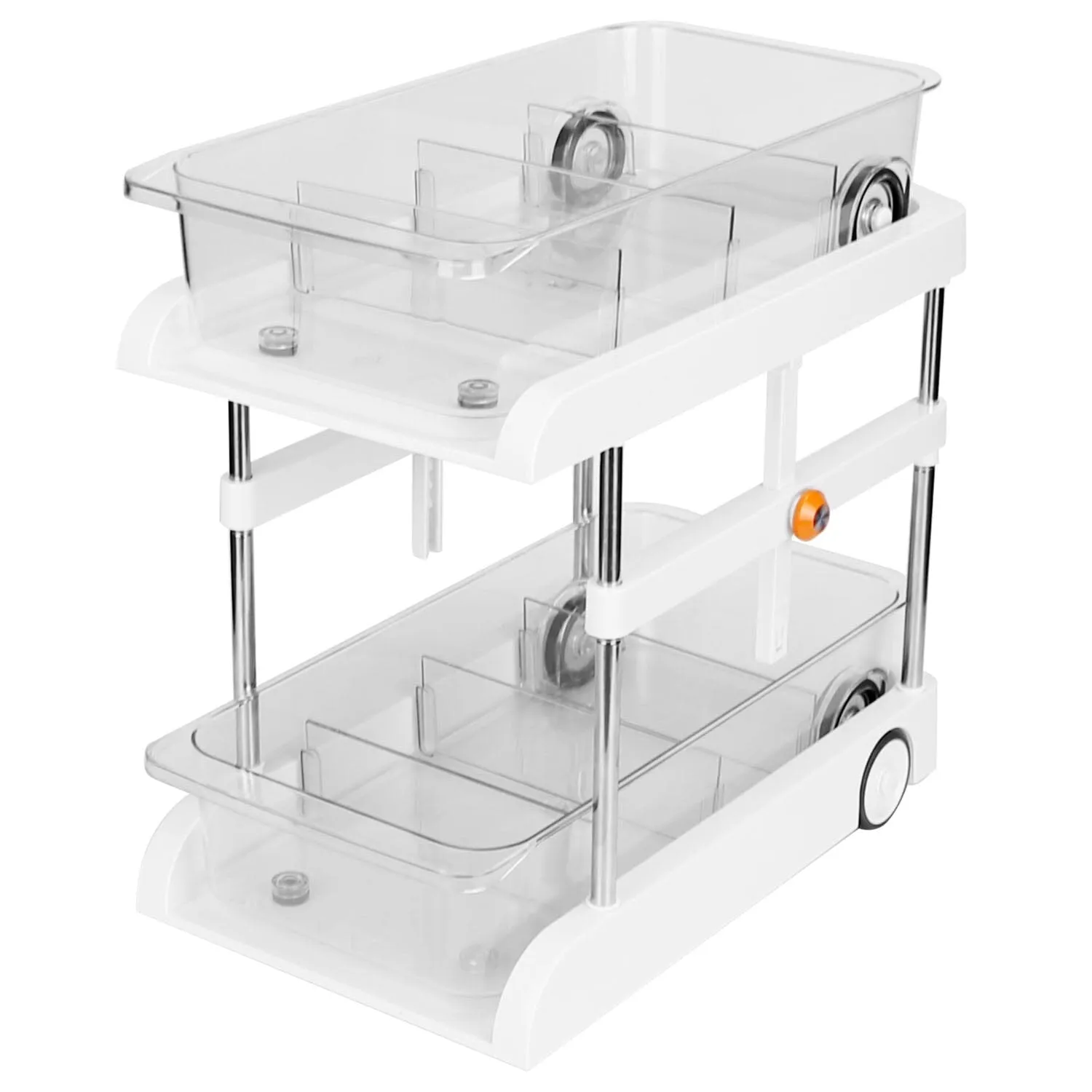 2-Tier Height Adjustable Under Sink Organizer with Flexible Wheels 2 Clear Trays