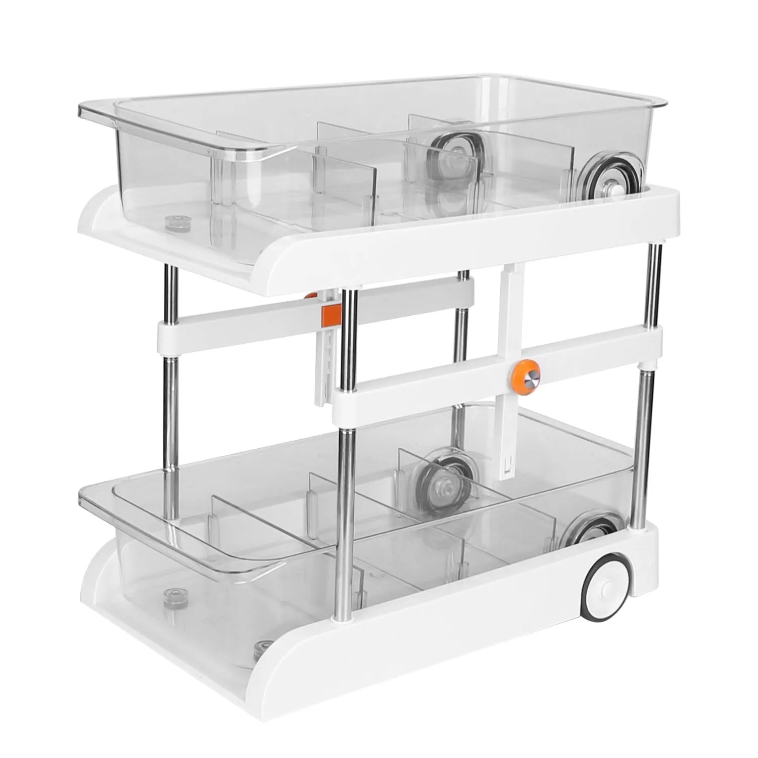 2-Tier Height Adjustable Under Sink Organizer with Flexible Wheels 2 Clear Trays