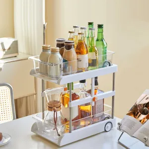 2-Tier Height Adjustable Under Sink Organizer with Flexible Wheels 2 Clear Trays