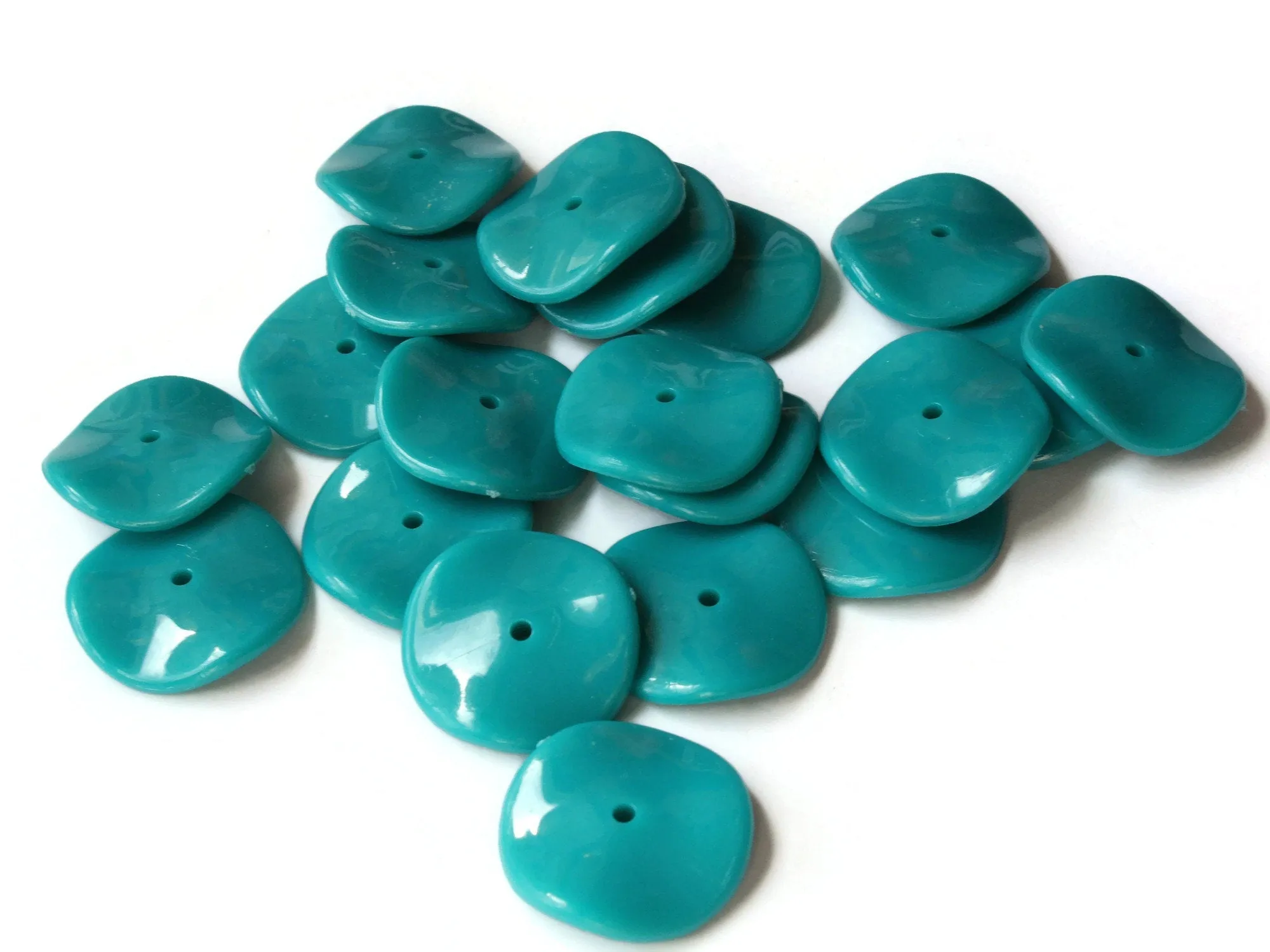 20 25mm Teal Green Wavy Disc Beads Vintage Plastic Flat Round Beads Curvy Coin Beads bK3