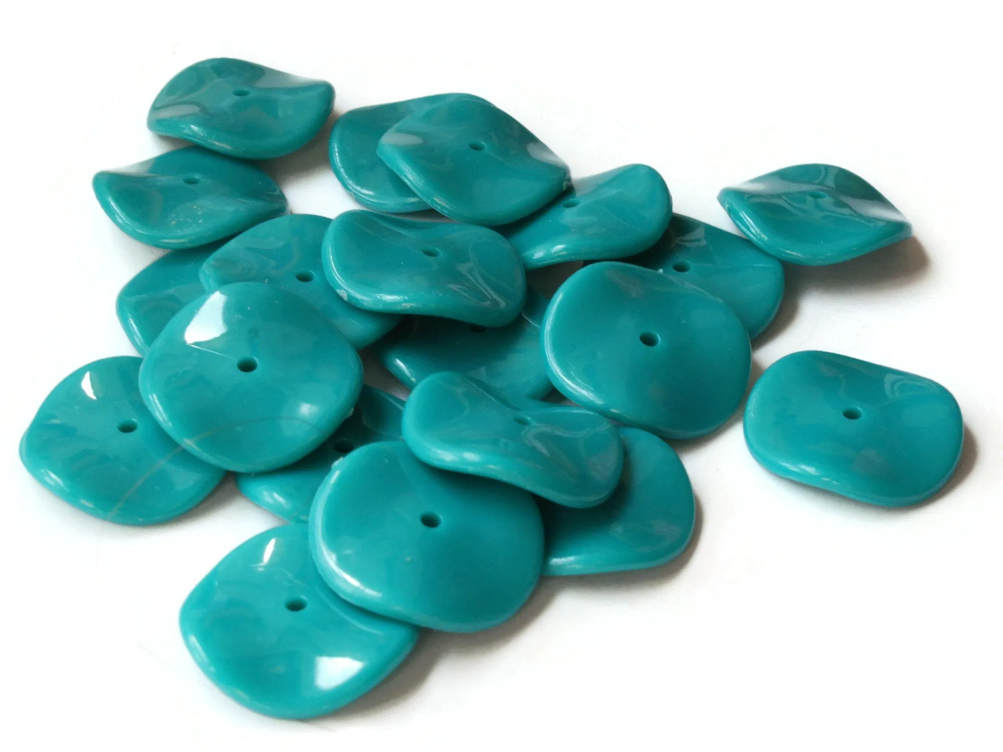 20 25mm Teal Green Wavy Disc Beads Vintage Plastic Flat Round Beads Curvy Coin Beads bK3