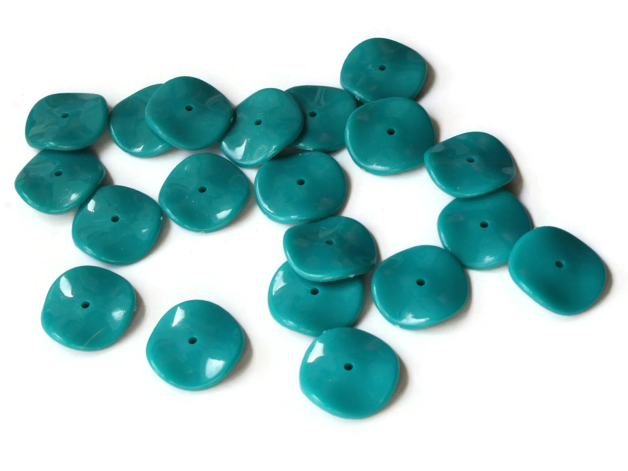 20 25mm Teal Green Wavy Disc Beads Vintage Plastic Flat Round Beads Curvy Coin Beads bK3