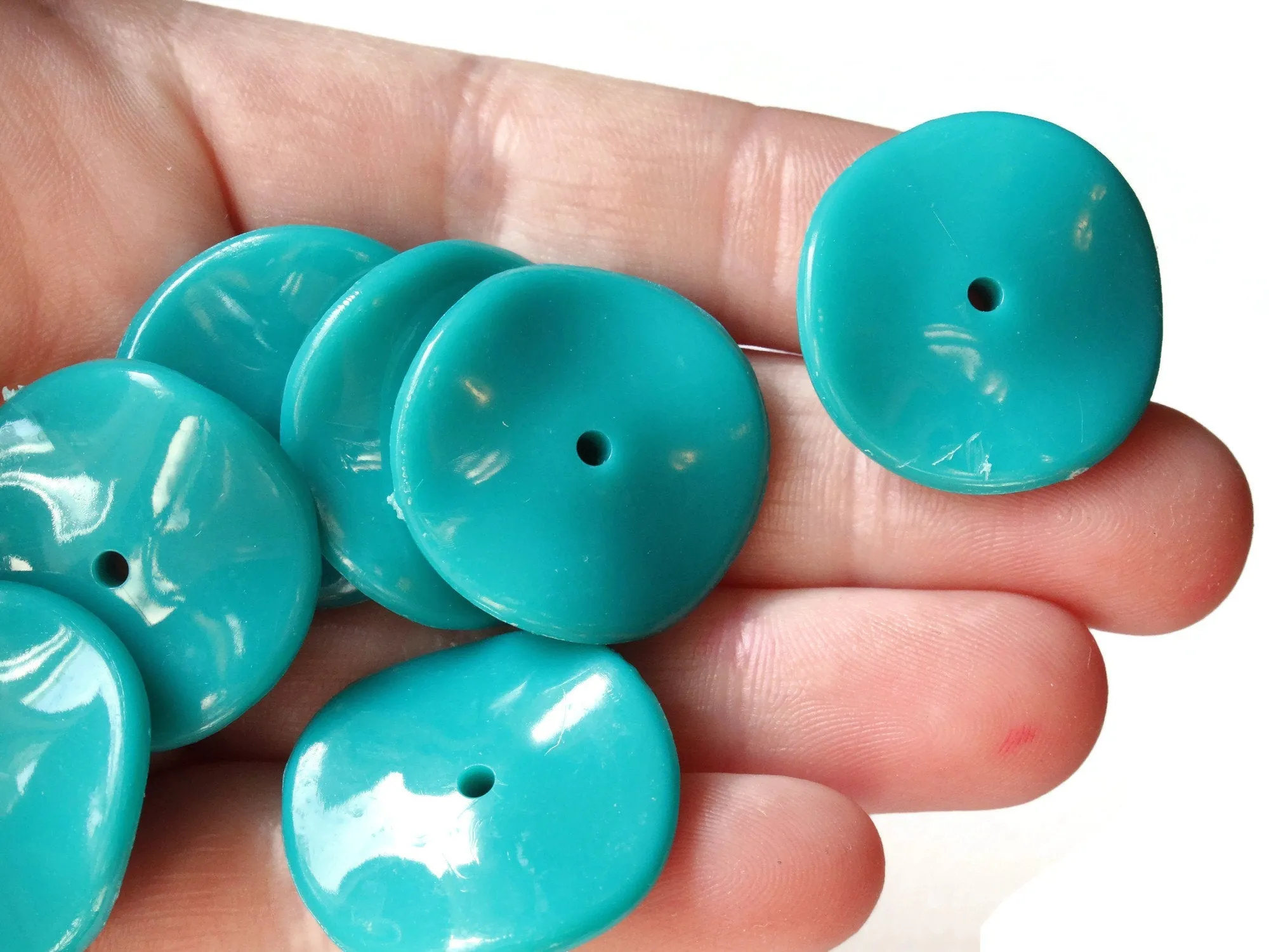 20 25mm Teal Green Wavy Disc Beads Vintage Plastic Flat Round Beads Curvy Coin Beads bK3