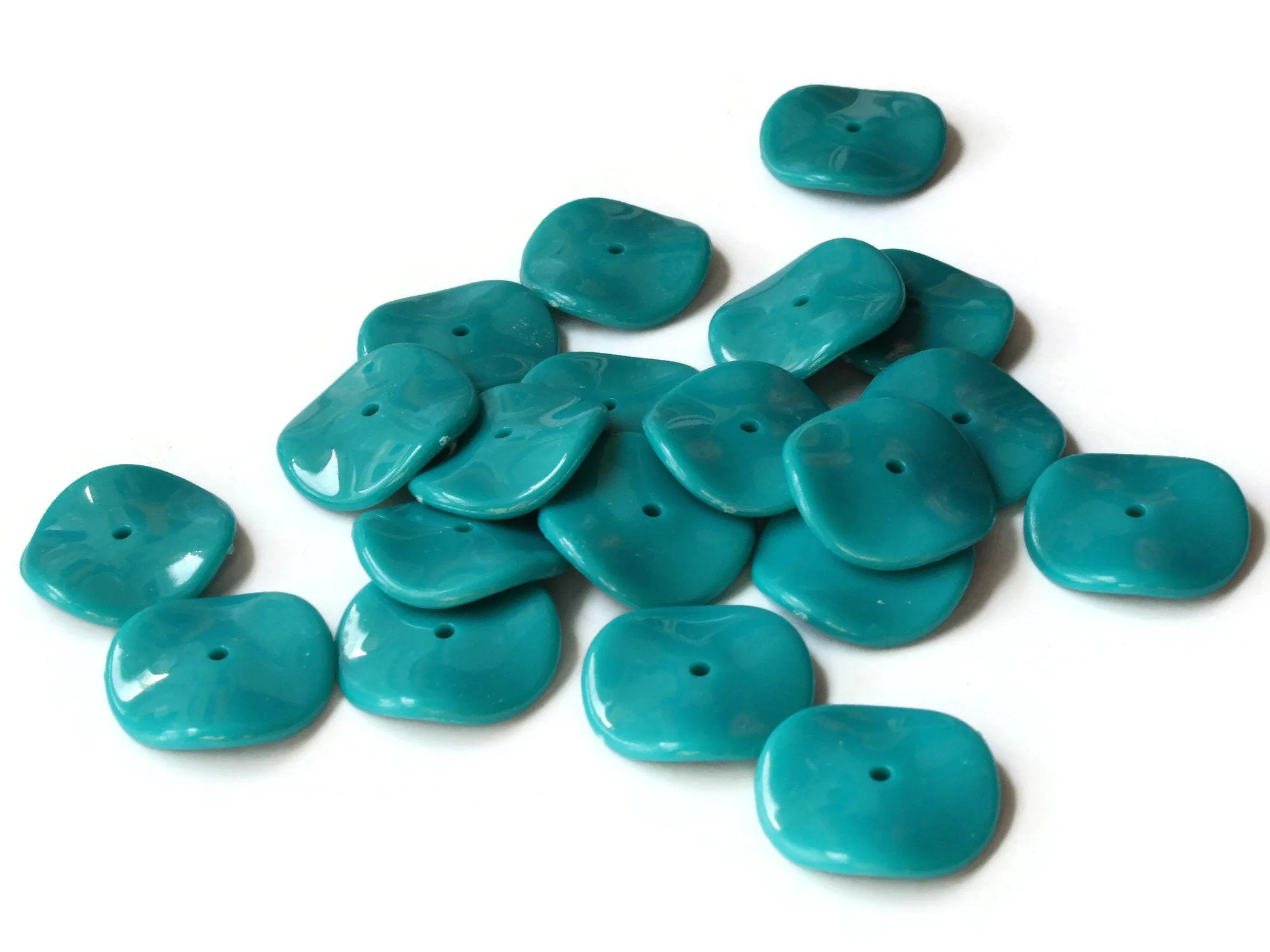 20 25mm Teal Green Wavy Disc Beads Vintage Plastic Flat Round Beads Curvy Coin Beads bK3