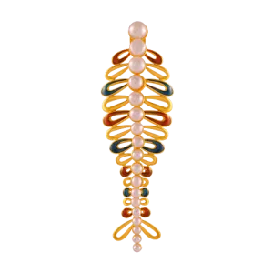 22k Unique Gold Pendant In The Shape Of Fishbone With A Dash Of Colours