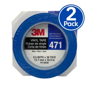 3M 36408 Fine Line Vinyl Tape 471 Blue 12mm X 33m x 2 Pack For Edge Painting