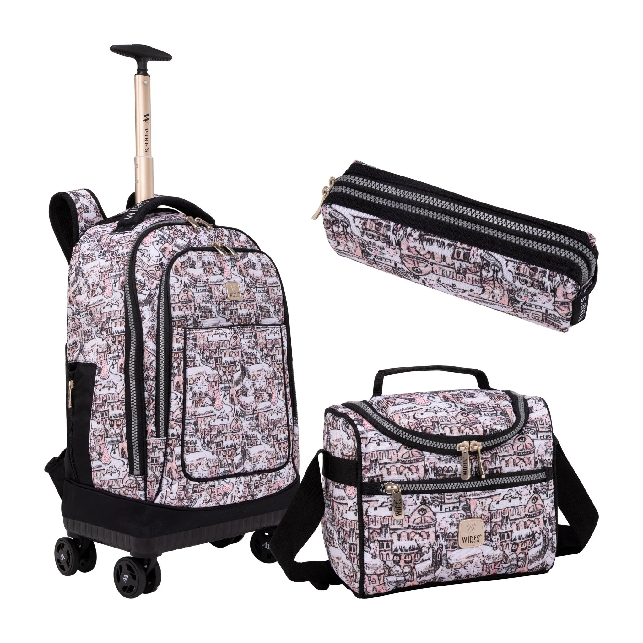 8-Wheels Multiple School Backpack Trolley Set (Lunch bag & Pencil Case)