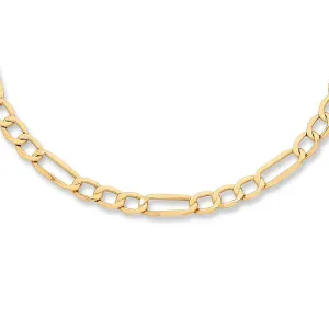 9ct Yellow Gold Silver Infused Figaro Necklace 50cm