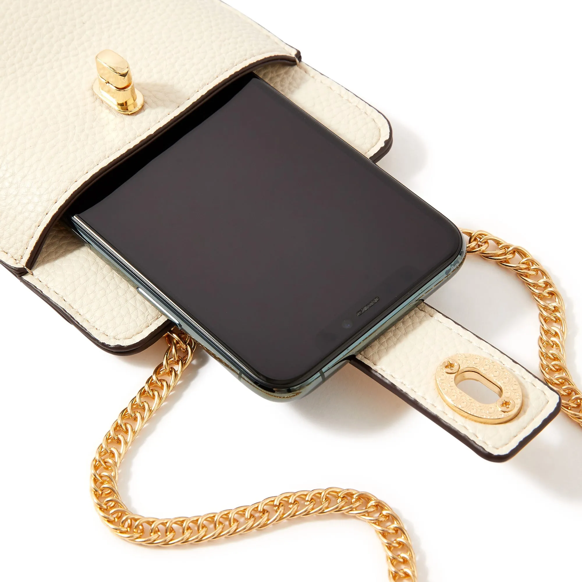 Accessorize London Women's Faux Leather Cream Large Chain Phone Bag