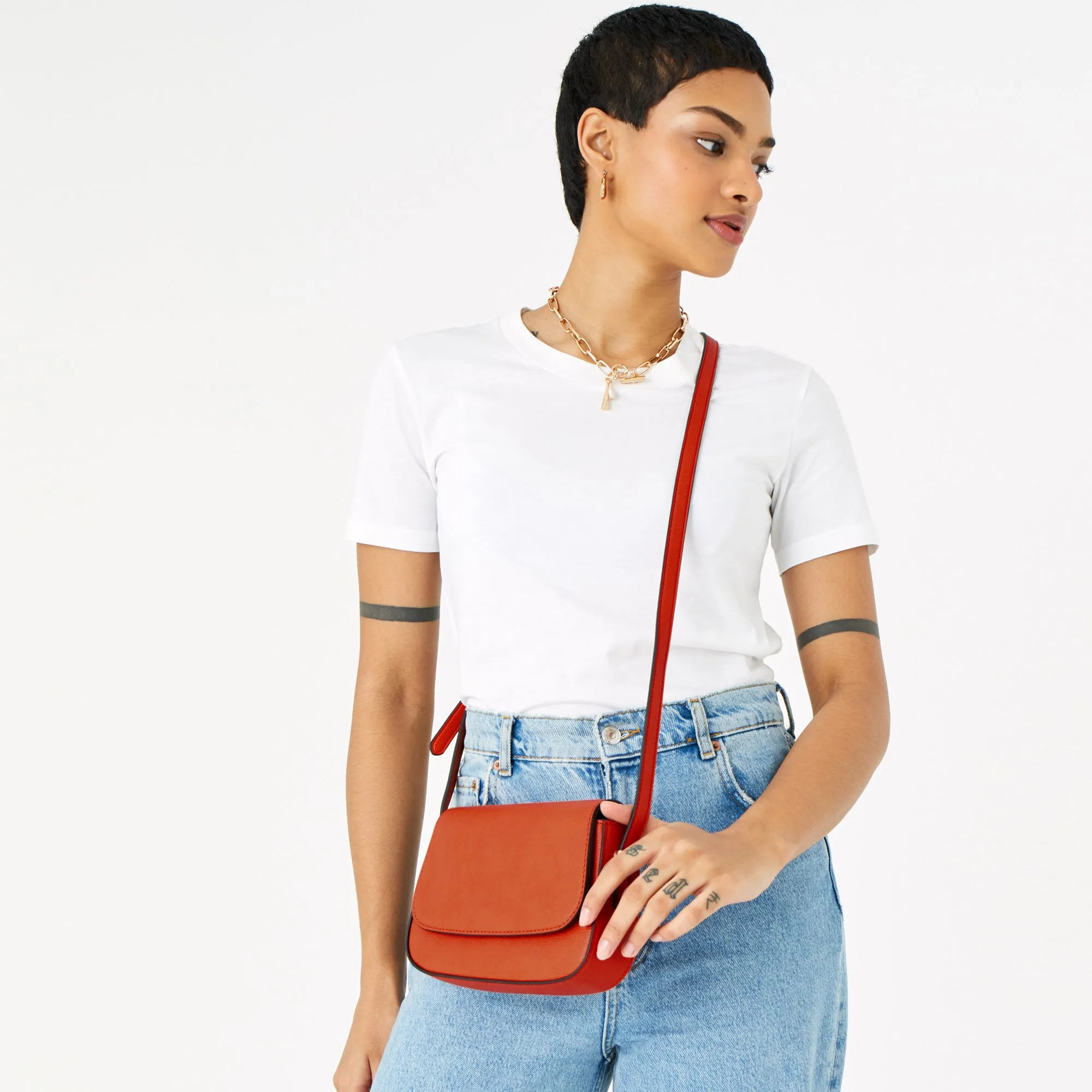 Accessorize London Women's Ruby Saddle Sling Bag-Orange