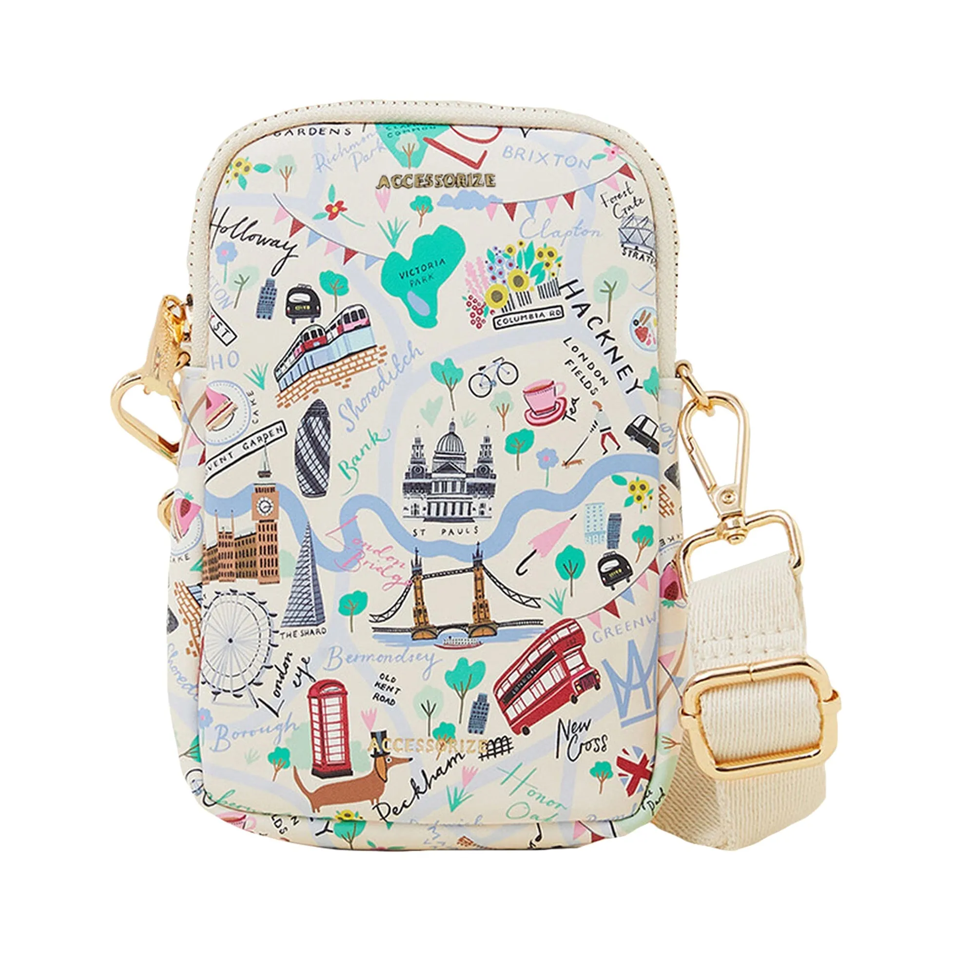 Accessorize London Women's White London Print Phone Bag