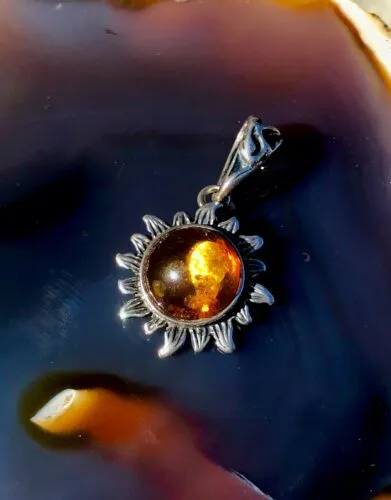 Antique Estate Amber Sun Flower Pendant Charm