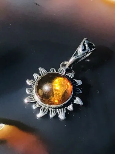 Antique Estate Amber Sun Flower Pendant Charm