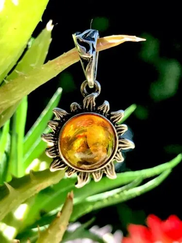 Antique Estate Amber Sun Flower Pendant Charm