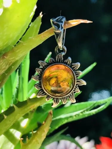 Antique Estate Amber Sun Flower Pendant Charm