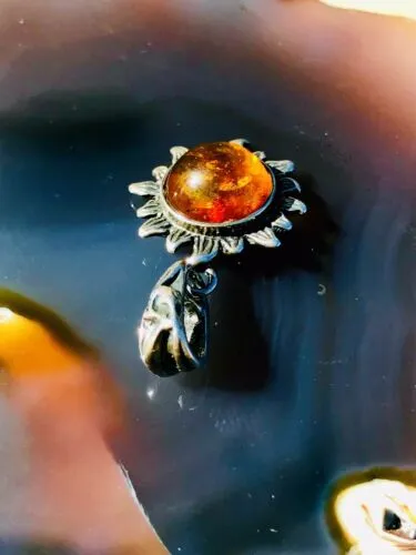 Antique Estate Amber Sun Flower Pendant Charm