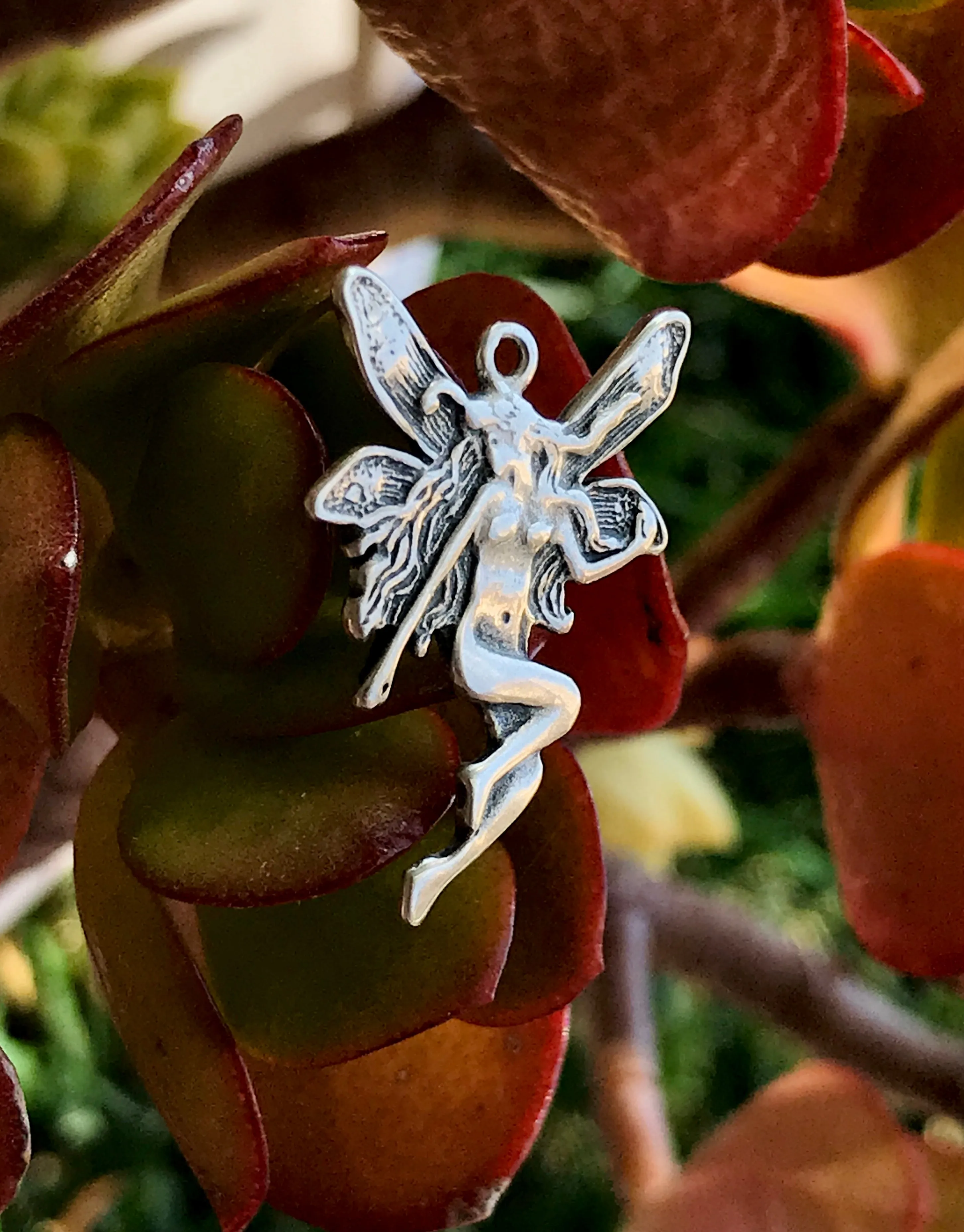 Antique Sterling Silver Fairy Mythical Creature Woman with Wings Charm Pendant