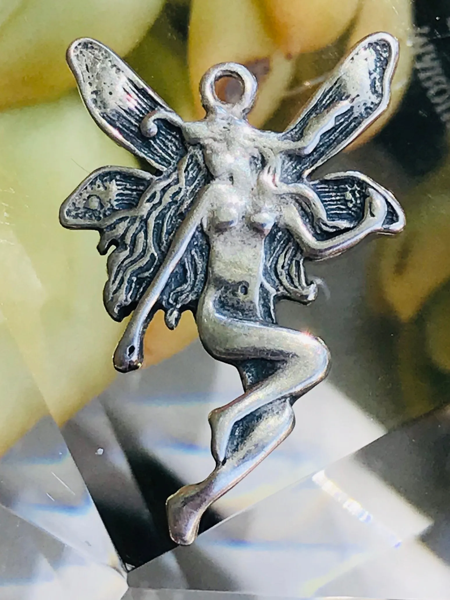 Antique Sterling Silver Fairy Mythical Creature Woman with Wings Charm Pendant