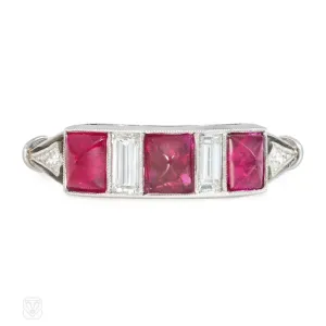 Art Deco sugarloaf ruby and diamond ring