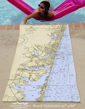 Asbury to Lavallette NJ Nautical Chart Quick Dry Towel