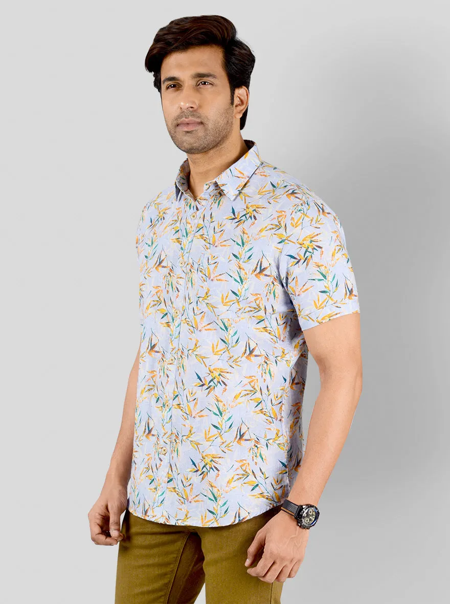 Azure Blue Printed Slim Fit Casual Shirt | JadeBlue