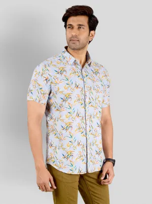 Azure Blue Printed Slim Fit Casual Shirt | JadeBlue