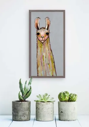 Baby Llama On Gray Mini Framed Canvas