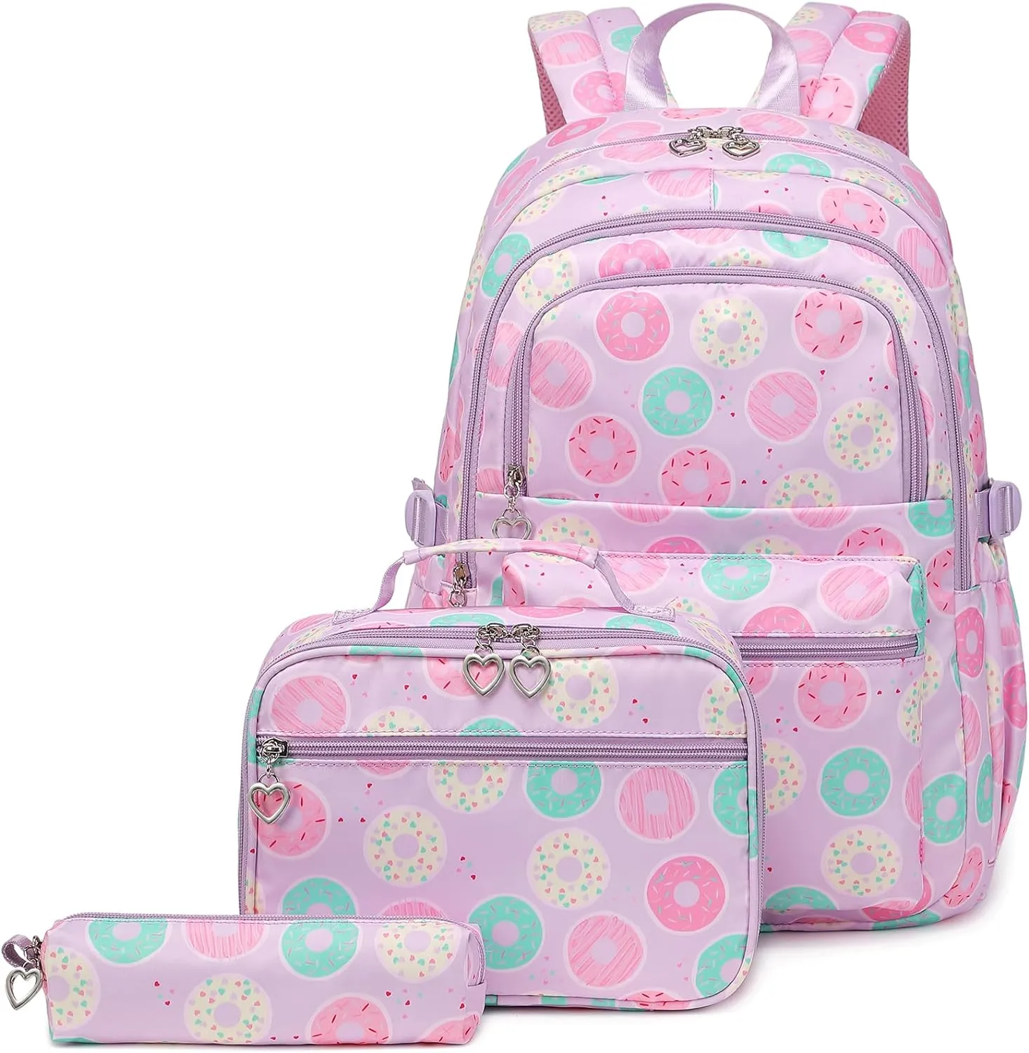 Backpack, Lunchbox & Pencil Bag Set, Purple Donuts