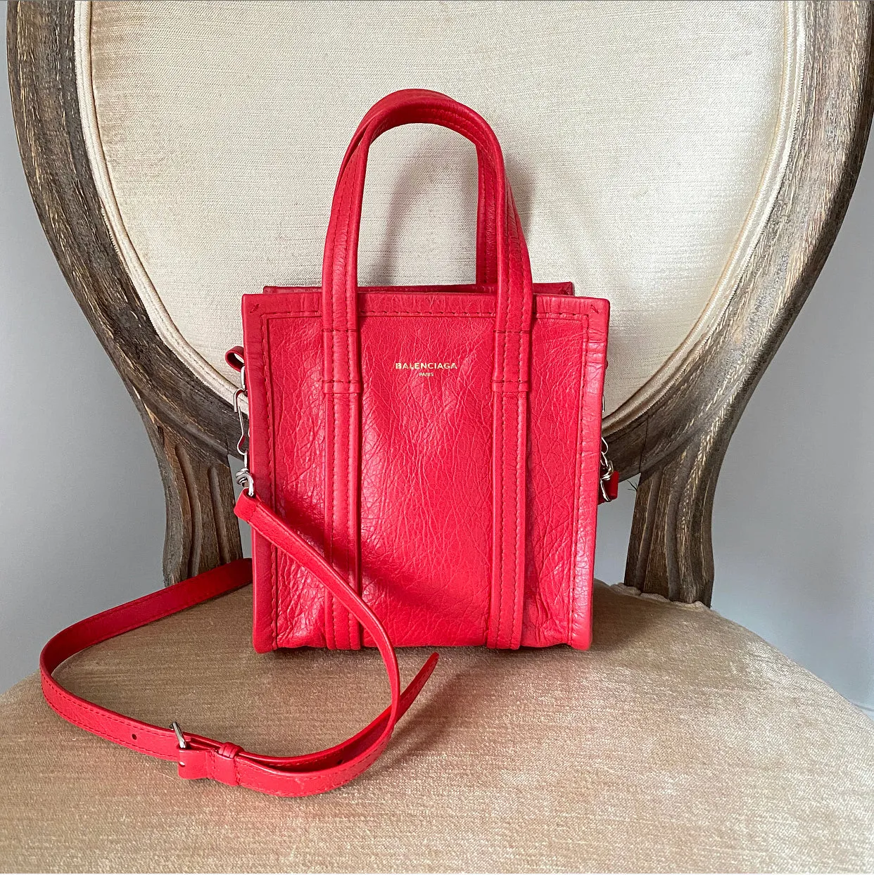 Balenciaga Red XXS Bazaar Crossbody Tote Bag