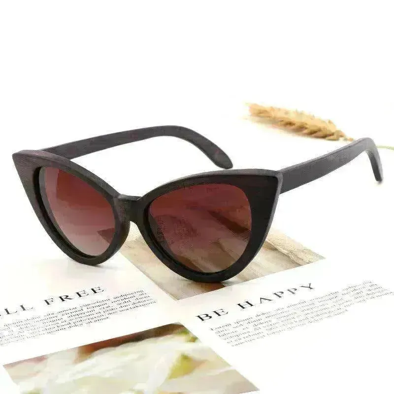 Bamboo Wood Glasses Fashion Ladies Cat Eye Polarized Sunglasses